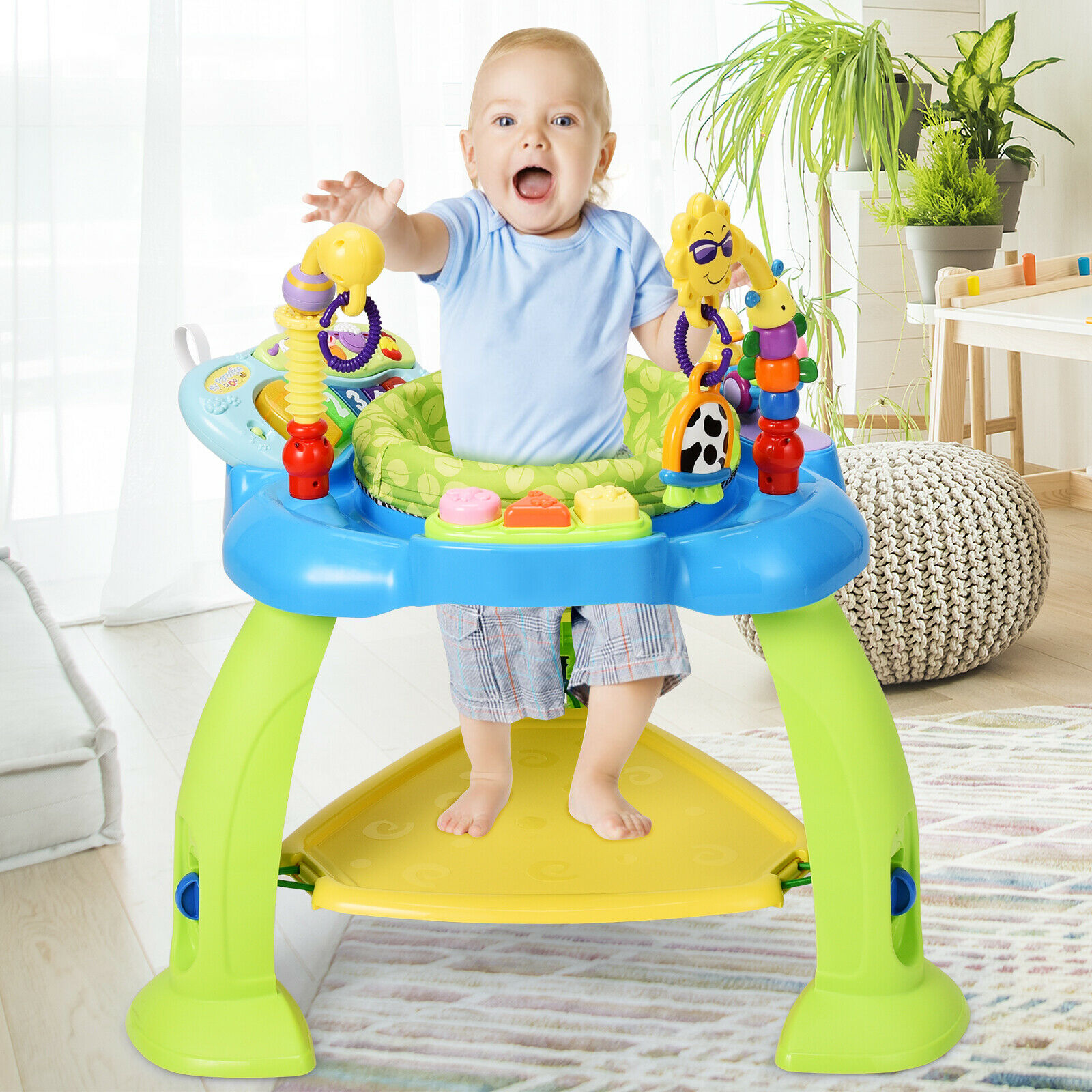 Costway Sit-to-stand Bounce Activity Center with 360 Degrees Rotating Seat for Kids