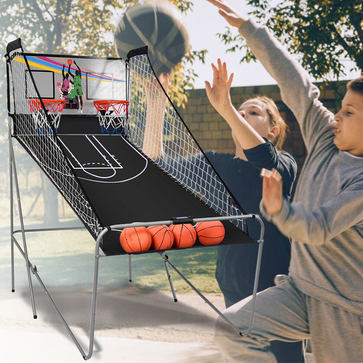 8-in-1 Electronic Basketball Hoop Arcade Game for Indoor
