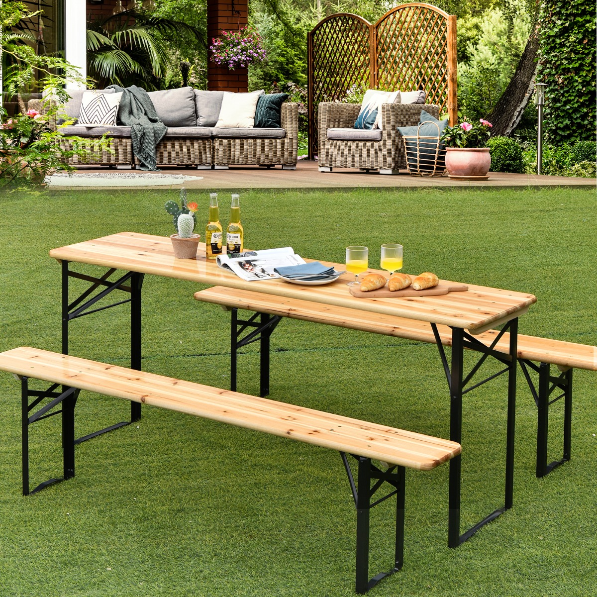 Costway 3 Pieces Outdoor Folding Picnic Table Bench Set