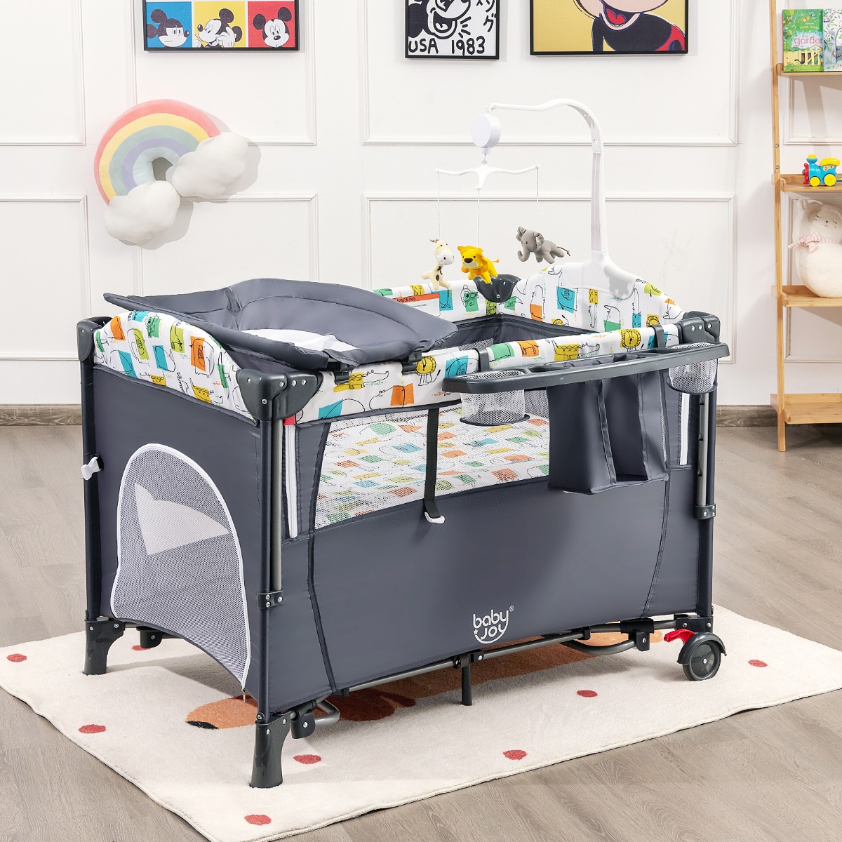 5-in-1 Adjustable Bedside Baby Crib with Changing Table
