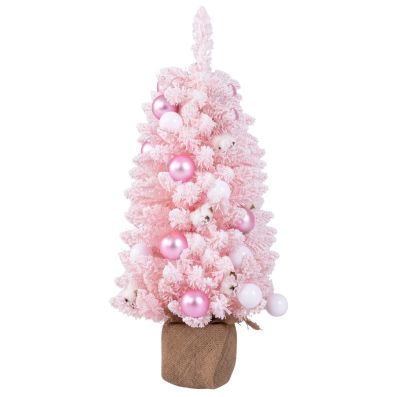 90 CM Artificial Mini Snow Flocked Christmas Tree wiht Natural Cotton Balls-Pink