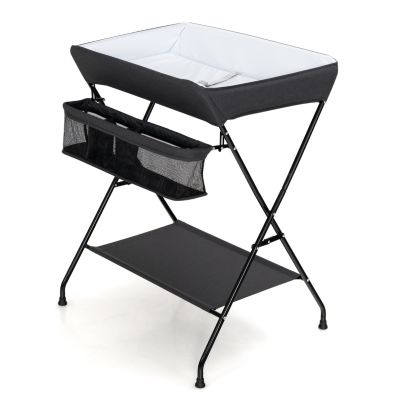 Folding Baby Change Table with Storage Basket & Shelf for Infant & Toddler-Black