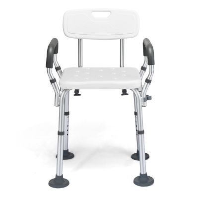 Non-Slip Height Adjustable Shower Chair with Removable Back and Padded Arms