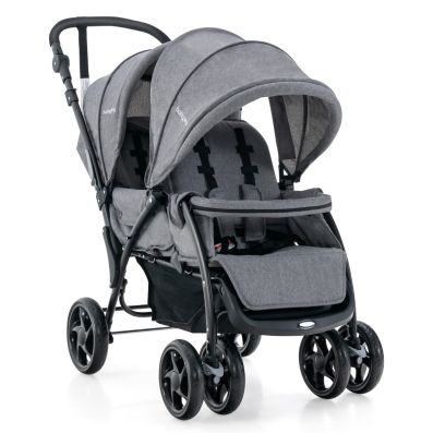 Folding Double Baby Stroller with Tandem Seating & Canopy for Toddlers-Grey