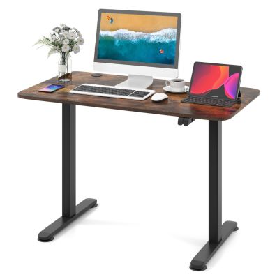 Ergonomic Sit Stand Computer Desk with Adjustable Height for Home/Office-Brown