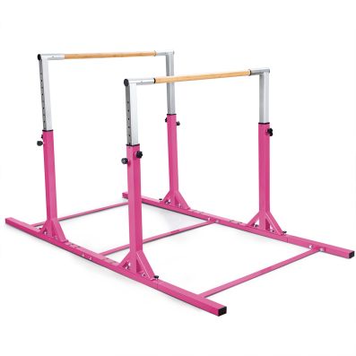 Double Gymnastics Horizontal Bar with Adjustable Width and 11-Level Heights-Pink