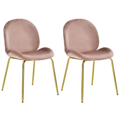 Set of 2 Modern Velvet Dining Chairs with Golden Finished Metal Legs for Kitchen and Dining Room