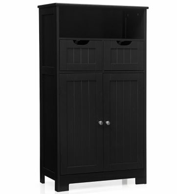 Bathroom Floor Cabinet with Open Shelf & 2 Drawers-Black