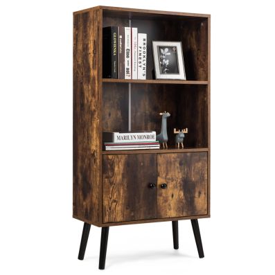 2-Tier Retro Bookcase with Solid Wood Legs for Office