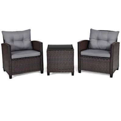 3 Pieces Wicker Sofa Set with Washable Cushion for Patio