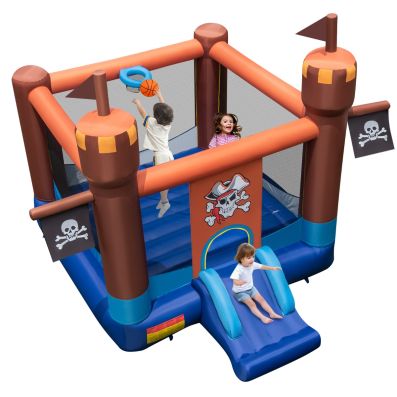  Inflatable Bounce Castle with Large Bounce Area and Basketball Hoop for Outdoor Play without Blower