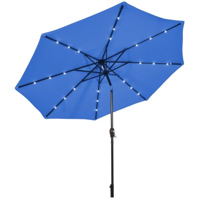 3m Patio Market Umbrella with Solar LED & Adjustment Crank-Navy