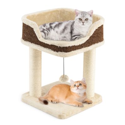 Compact Cat Tree Tower for Scratching, Relaxing & Sleeping-Beige