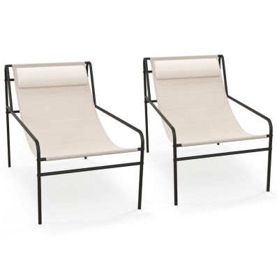 Patio Sling Lounge Chair with Removable Headrest Pillow