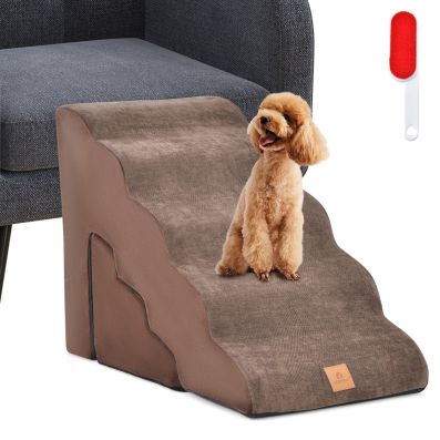 Foam Pet Stairs Set with 5-Tier and 3-Tier Dog Ramps for Small and Old Dogs-Coffee