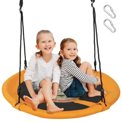 100cm Saucer Tree Swing with Adjustable Ropes and Carabiners for Kids-Yellow