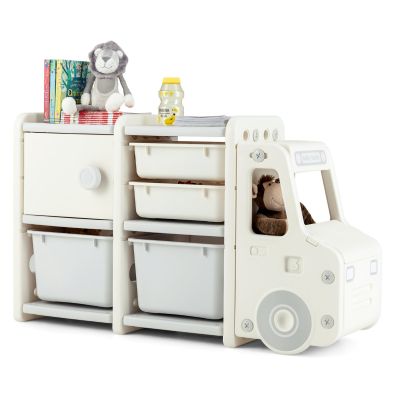 Truck-shaped Toddler Storage Cabinet with Bins & Drawers Gray