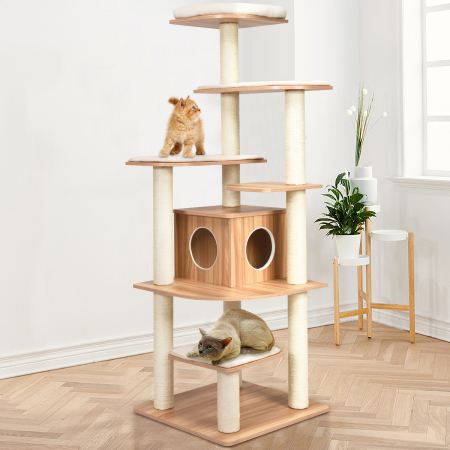 Modern Cat Climbing Tree with Scratch Resistant Sisal Rope Column for Cats