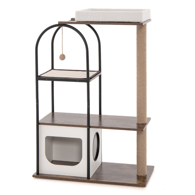 118 CM Tall Cat Tree Tower Top Perch Cat Bed with Metal Frame