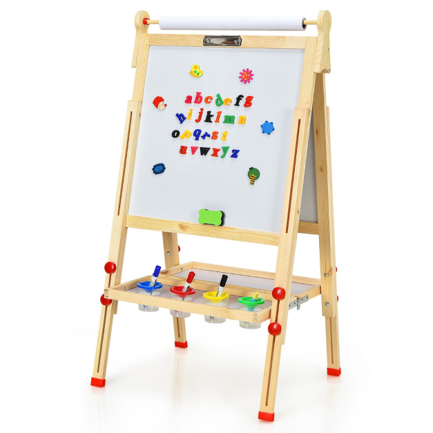 Kids Art Easel with Paper Roll Double-Sided Regulable Drawing Easel Plank -  Costway