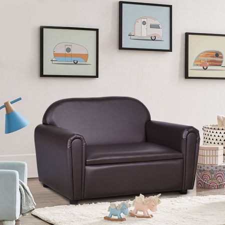 Costway Kid Armrest Sofa Chair with PVC Leather and Wood Frame