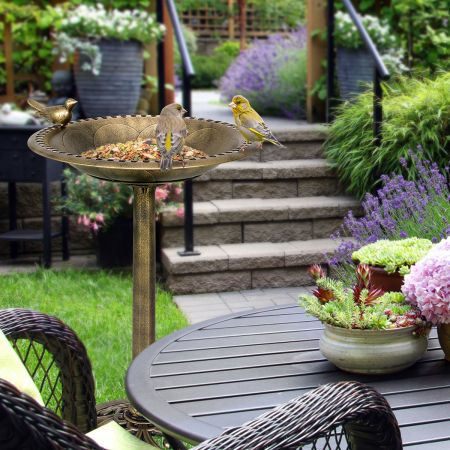 Costway Garden Bird Bath with Sparrow Statue for Courtyard and Lawn