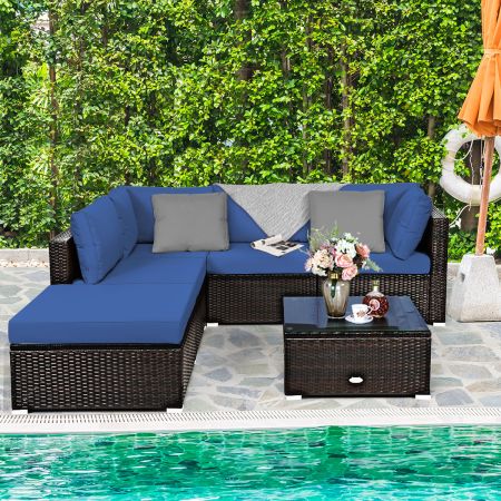 Costway 6-Piece Patio Rattan Sofa Set with Washable Cushion Cover for Backyard & Poolside