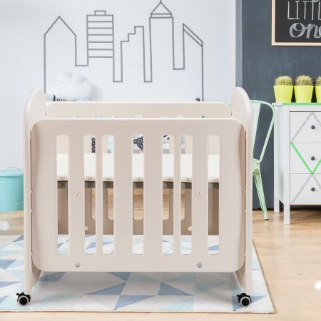 Costway 3-in-1 Portable Baby Crib with Thick Soft Mattress and Brake for Easy Movement
