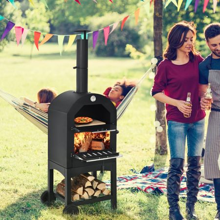 Costway Pizza Oven Wood Fired Portable Outdoor BBQ Grill Smoker Pizza Maker