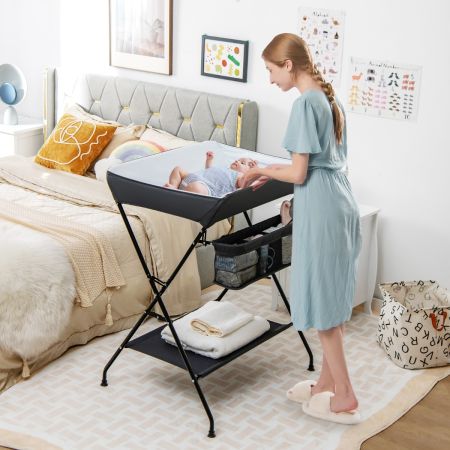 Costway Folding Baby Change Table with Storage Basket & Shelf for Infant & Toddler