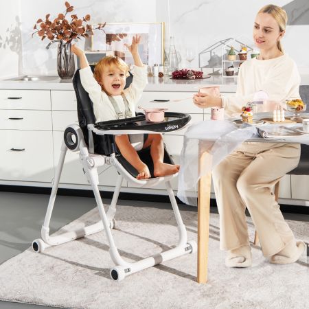 Costway Baby High Foldable Feed Chair with 4 Lockable Wheels for Kitchen