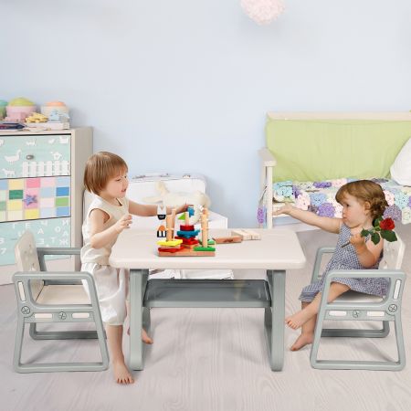 Costway 3 Piece Kids Table and 2 Chairs Set with Storage Shelf