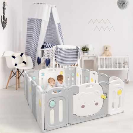 Costway 16-Panel Foldable Baby Playpen with Safety Lock and Non-slip Foot Mats