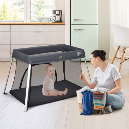 Costway 2 in 1 Baby Foldable Travel Crib with Soft Mattress & Carry Bag
