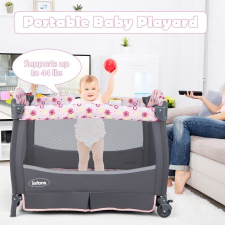 Costway 3 in 1 Portable Baby Cot with Hanging Toys & Music Center