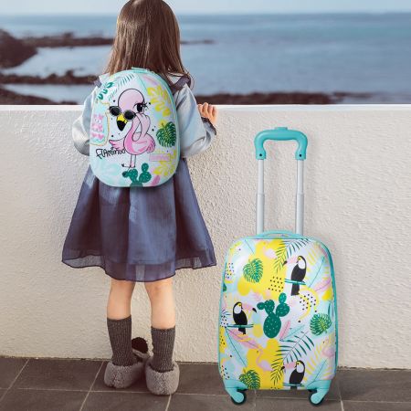 Costway 2 Pieces Carry On Luggage Set with Flamingo Pattern for Kids