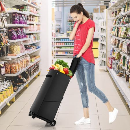 Costway Folding Shopping Cart with 38 L Waterproof Bag for Grocery