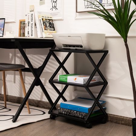 Costway 3-tier Mobile Printer Stand Cart with Storage Shelf and Adjustable Anti-skid Pads