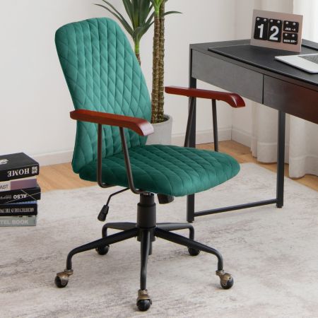 Costway Retro Swivel Velvet Computer Desk Chair with Armrest for Home & Office