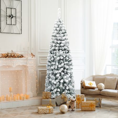 Costway Slim Snow Flocked Christmas Tree for Home Decoration & Gift 