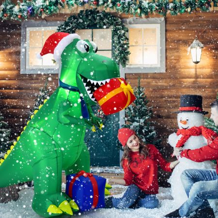 Costway 180 CM Christmas Inflatable Dinosaur with LED Lights for Yard & Deck