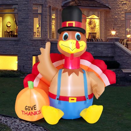 Costway 180 CM Thanksgiving Inflatable Turkey with Pumpkin for Lawn & Party