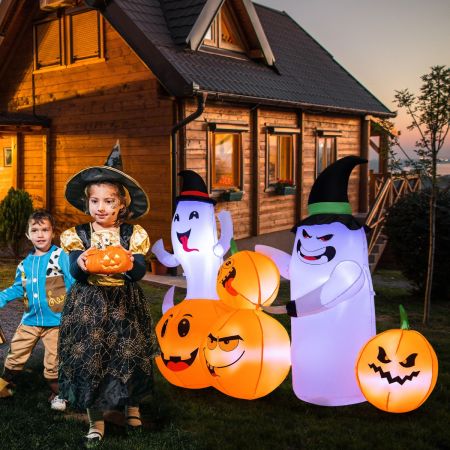 Costway 170CM Long Halloween Inflatable 4 Pumpkins & 2 Ghosts Combo for Decoration