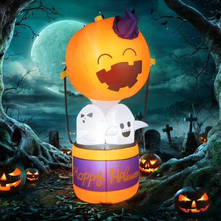 Costway 180CM Halloween Inflatable Pumpkin Hot Air Balloon with Ghosts