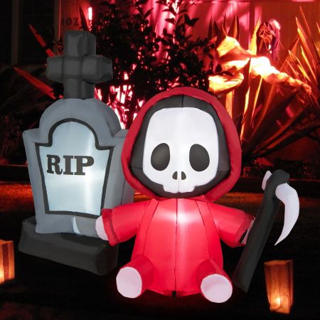 Costway 150CM Halloween Blow Up Grim Reaper Ghost & Tombstone for Party & Lawn