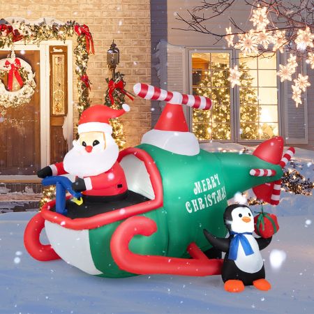 Costway 190CM Christmas Inflatable Santa Claus with Penguins on Helicopter