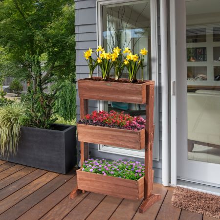 Costway 3 Tier Wooden Flower Rack with Water-saving Design For Indoor Outdoor