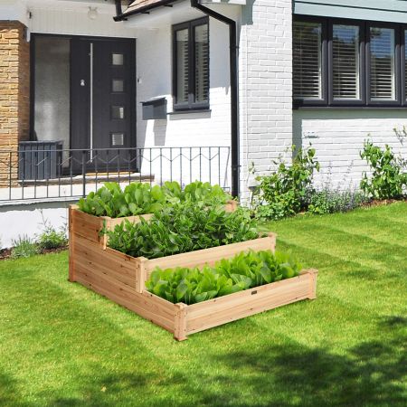 Costway Wooden Raised Garden Bed with 3-Tier Ample Space for Garden