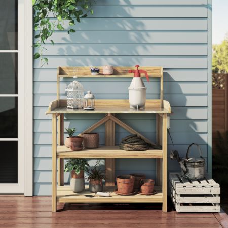 Costway Wooden Potting Bench with Two Storage Open Shelf for Garden