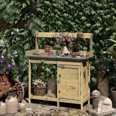 Costway Potting Bench Table with Cabinet Drawer for Garden